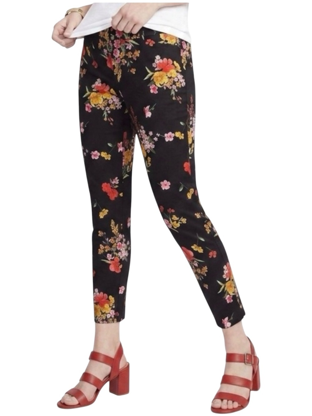 Old Navy Black Pixie Multi Color Floral Cropped Pants Size 12